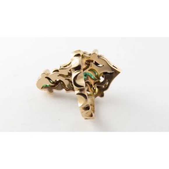 Vintage 14 Karat Yellow Gold Natural Emerald and Diamond Ring Size 7.5 #3827 - Picture 6 of 9